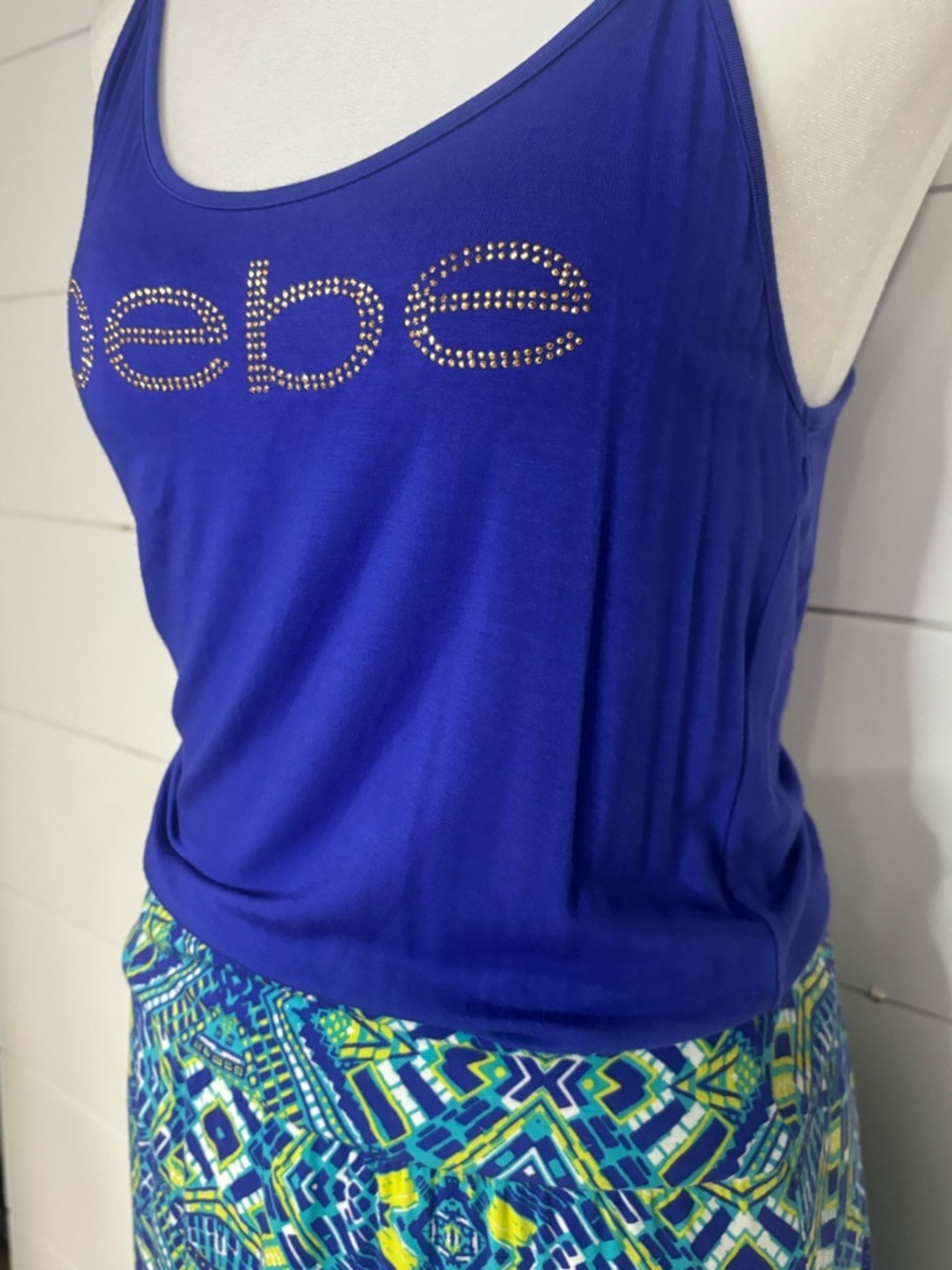 NWT- Y2K Bebe Vibrant Blue and Green Maxi Dress - Picture 1 of 10